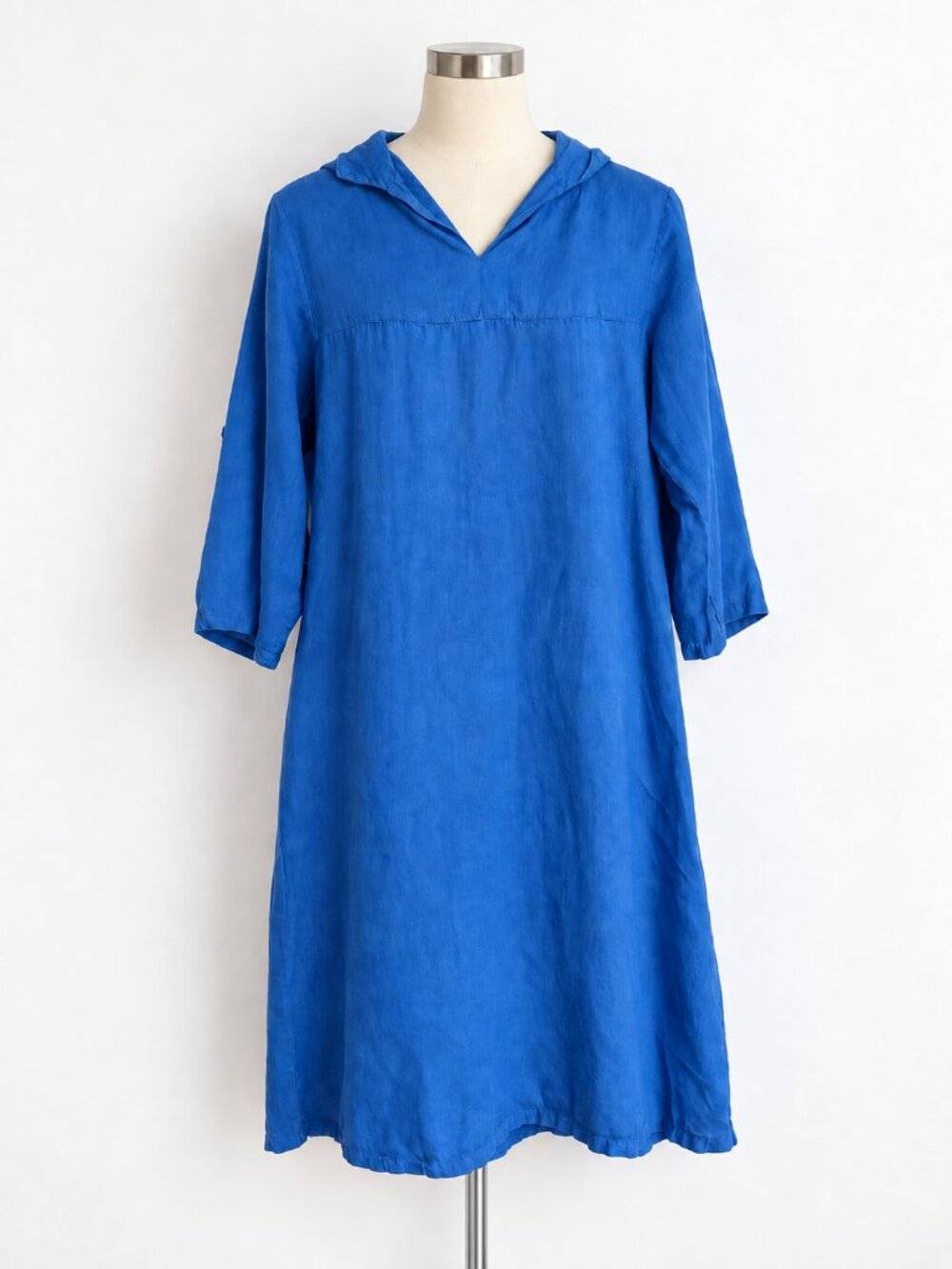 Terzo Millennio Blue Linen Hooded Tunic Dress Lagenlook Made in Italy S